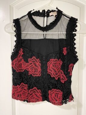 Forever 21 Crochet Red Rose Cropped Top
